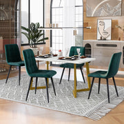 Tavolo da pranzo per 4 persone con 4 sedie, piano effetto marmo, sedute in velluto, per cucina, in MDF, verde