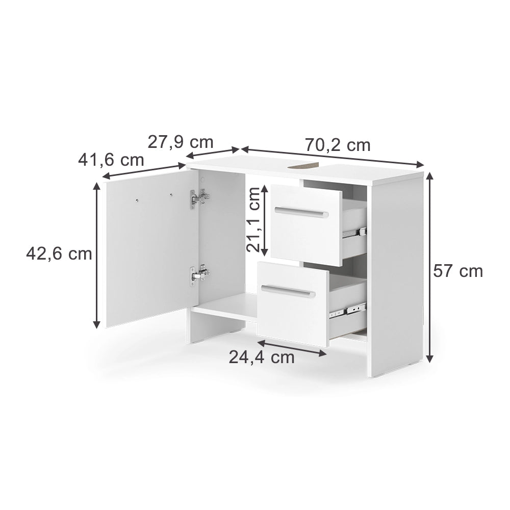 Vicco Mobile sottolavabo per bagno Bianco 70.2 x 57 cm con 2 cassetti e 1 anta