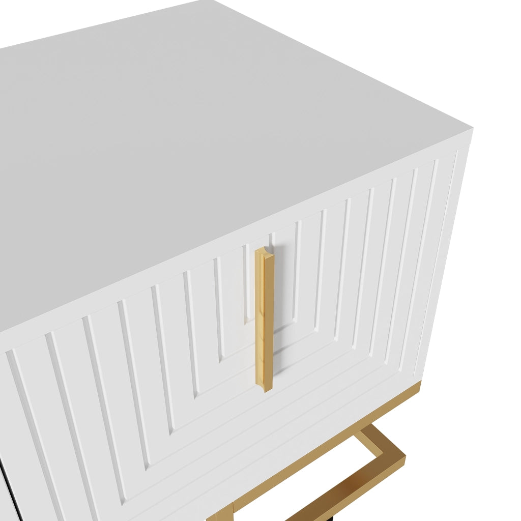 Mobile TV ¨C MINIMAL ¨C Porta TV Lowboard con Ante Strutturate, Maniglie e Piedi Dorati