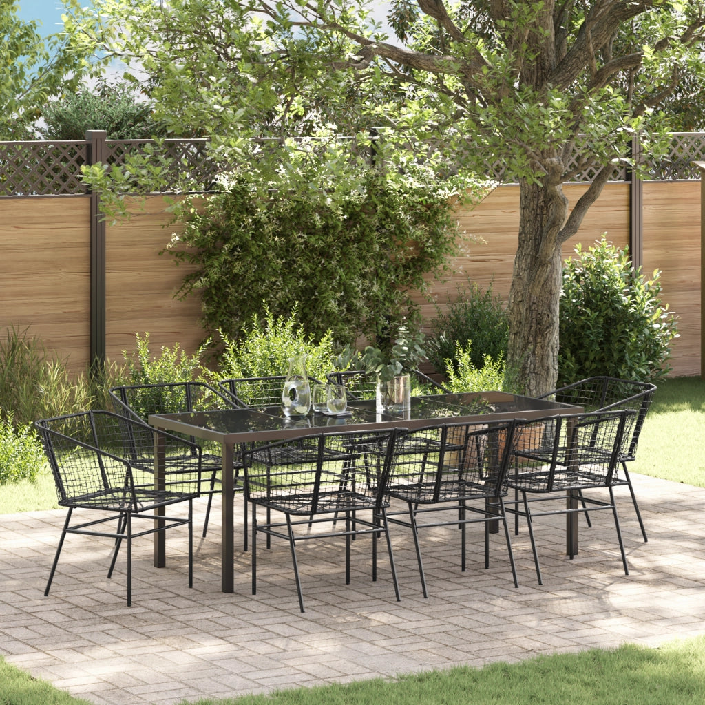 Set da pranzo da giardino 9 pezzi in polyrattan nero