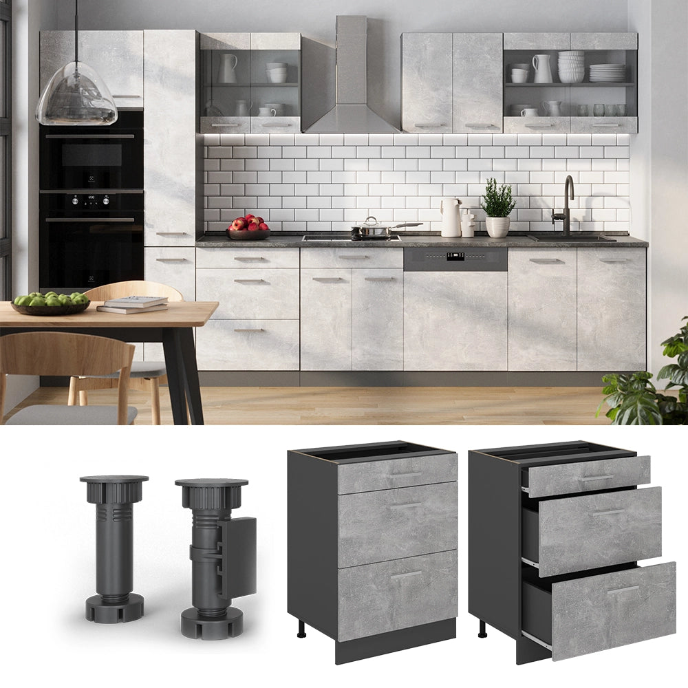 Vicco Mobiletto base per cucina Calcestruzzo 60 cm con cassetti, senza piano di lavoro