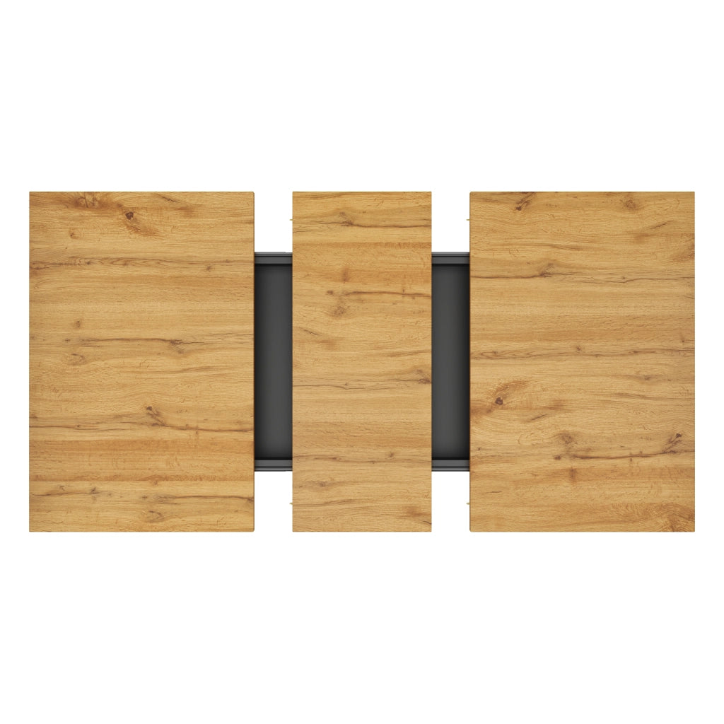 Tavolo da pranzo allungabile con vano contenitore e LED, ripiani in vetro, per 4-6 persone, in MDF nero 140 × 80 × 77,2 cm