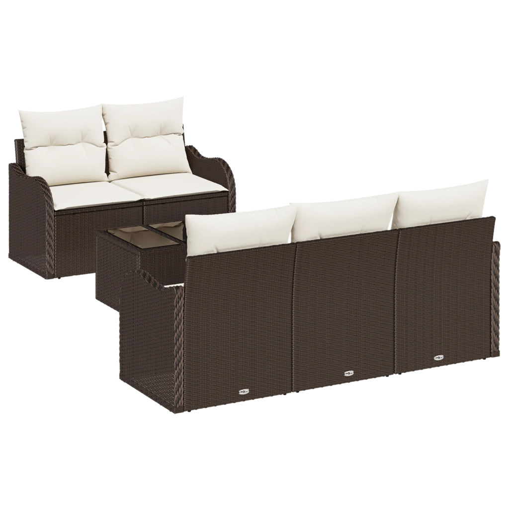 Set di Divani da Giardino a 6 Pezzi con Cuscini in Polyrattan Marrone