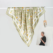 Sciarpa da donna in seta verde stampata, stile coreano, alla moda e versatile, sciarpa/fascia per il collo decorativa.