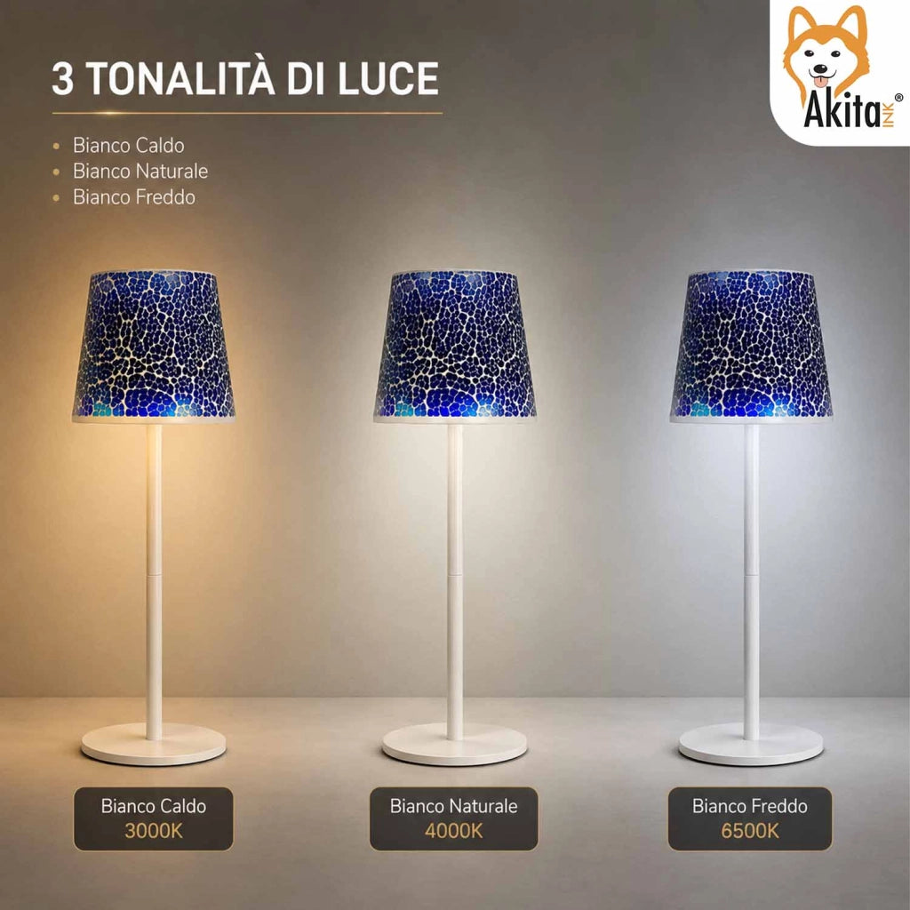 Akitaink Lampada da Tavolo LED Mosaico Cracked Blu Ricaricabile