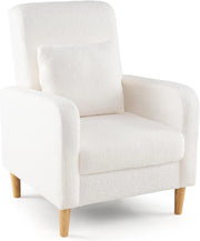 Poltrona Supplementare con superficie in pile Sherpa e cuscino spesso imbottito in spugna, sedia relax semplice con braccioli ergonomici, gambe di sostegno in legno di Heva, bianco