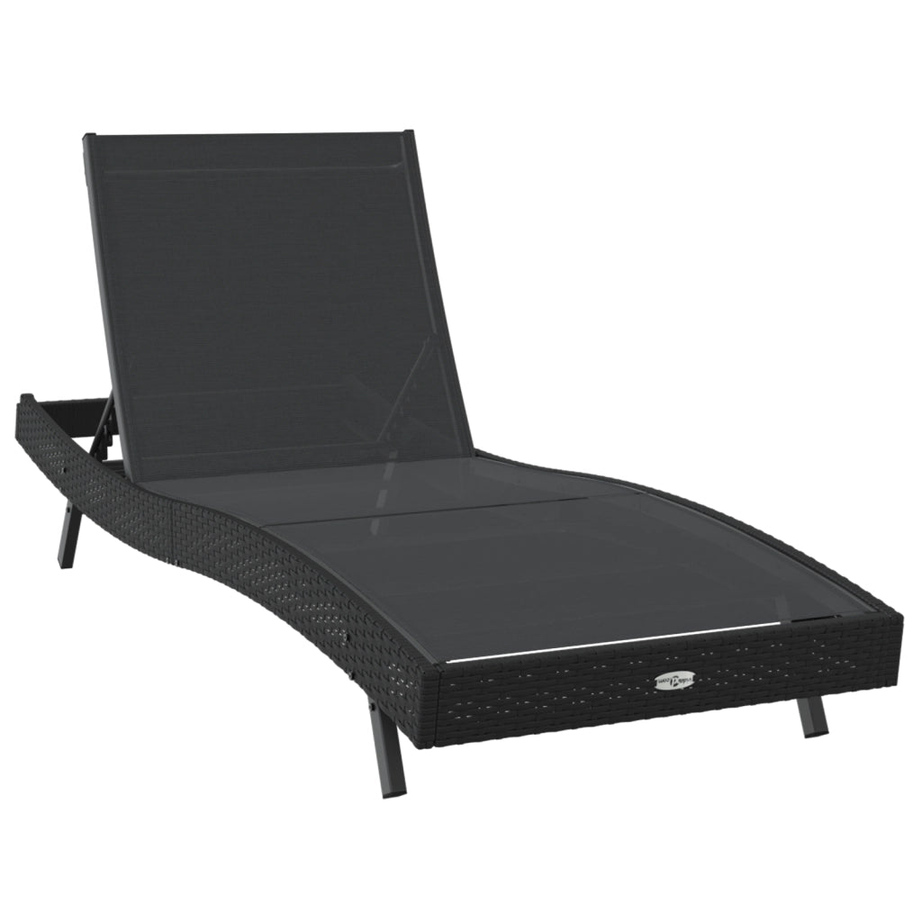 Lettino prendisole nero in polyrattan e Textilene
