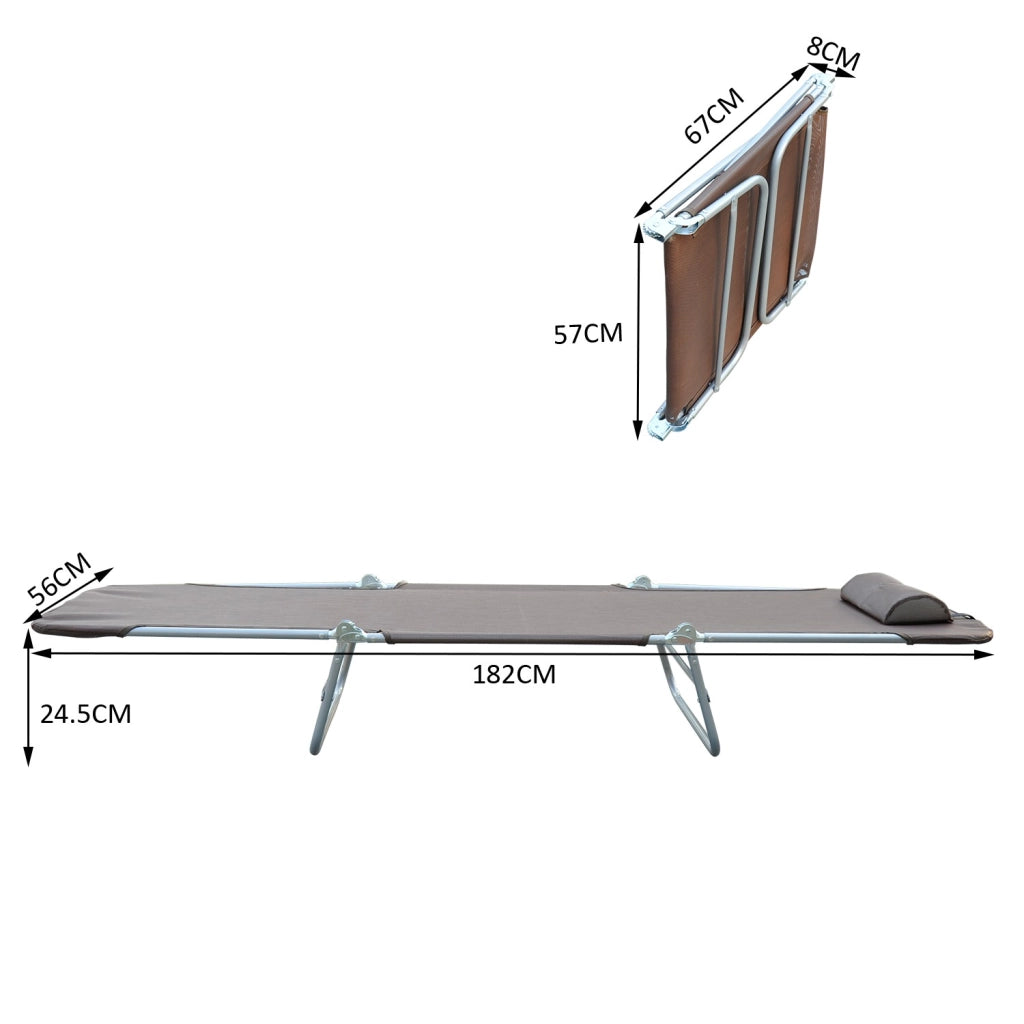 Easycomfort Lettino Prendisole Pieghevole con Schienale Reclinabile e Cuscino, 182x56x24.5 cm, Marrone e Argento
