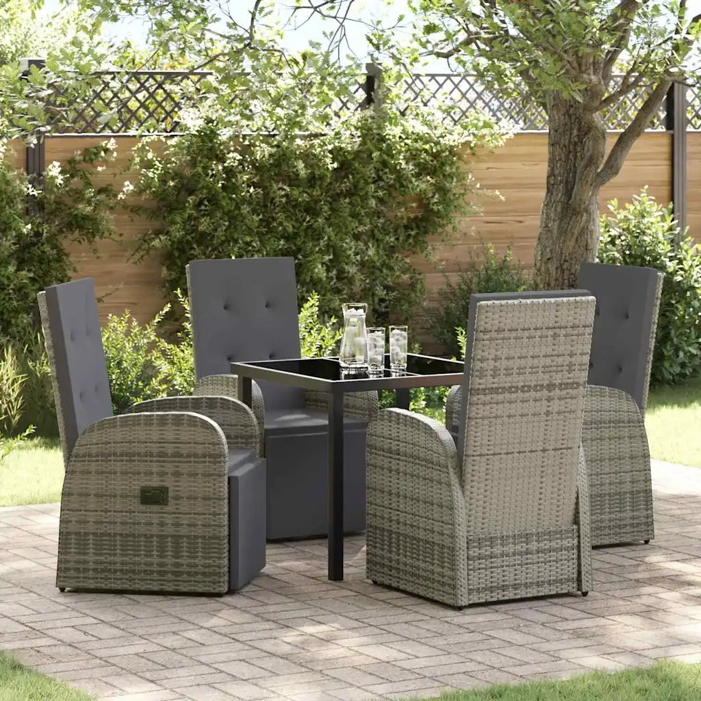 Set da Pranzo per Giardino con cuscino 5 pcs Grigio polyrattan
