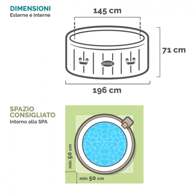 Spa gonfiabile idromassaggio 4 posti con WiFi, luce LED e poggiatesta, diametro 196 cm altezza 71 cm riscaldamento 40°C - Intex