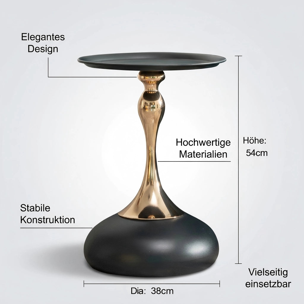 Tavolino basso rotondo con struttura in metallo, stile moderno, per soggiorno e camera da letto, in carbon steel, nero e oro