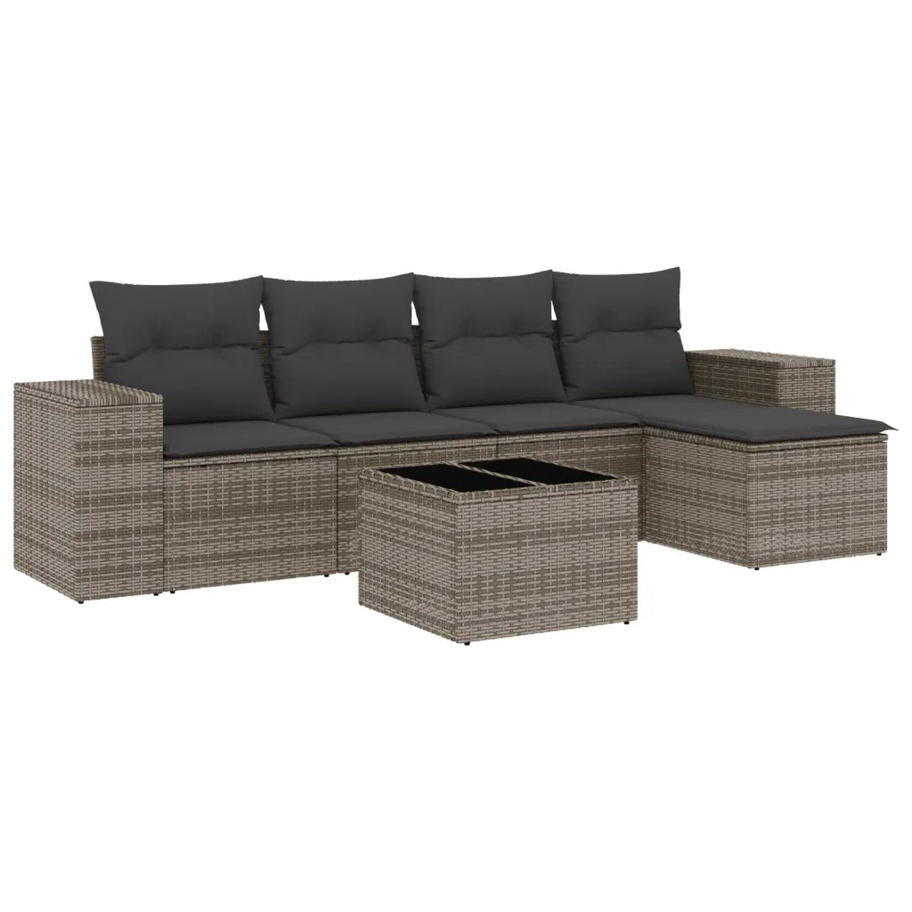 Set Divano da Giardino 6 pz con Cuscini Grigio in Polyrattancod mxl 88354