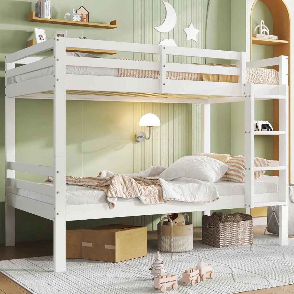 Lettino a castello per bambini in legno di pino, 2 letti singoli separabili, bianco, 90x200 cm