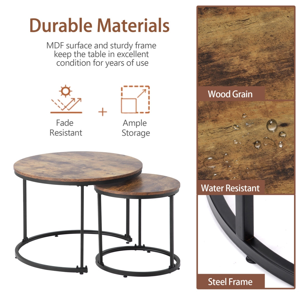 Set di 2 tavolini da caffè rotondi impilabili; MDF marrone; 50 x 70;5 cm e 45;5 x 44 cm