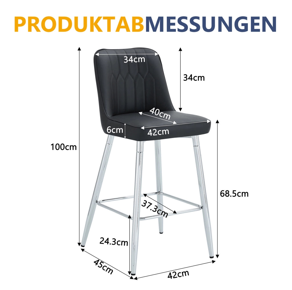 Set di 2 sgabelli da bar neri e argento in PU, H 100 cm