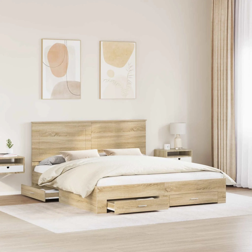 Struttura del letto con testiera Rovere Sonoma 200 x 200 cm 3409610