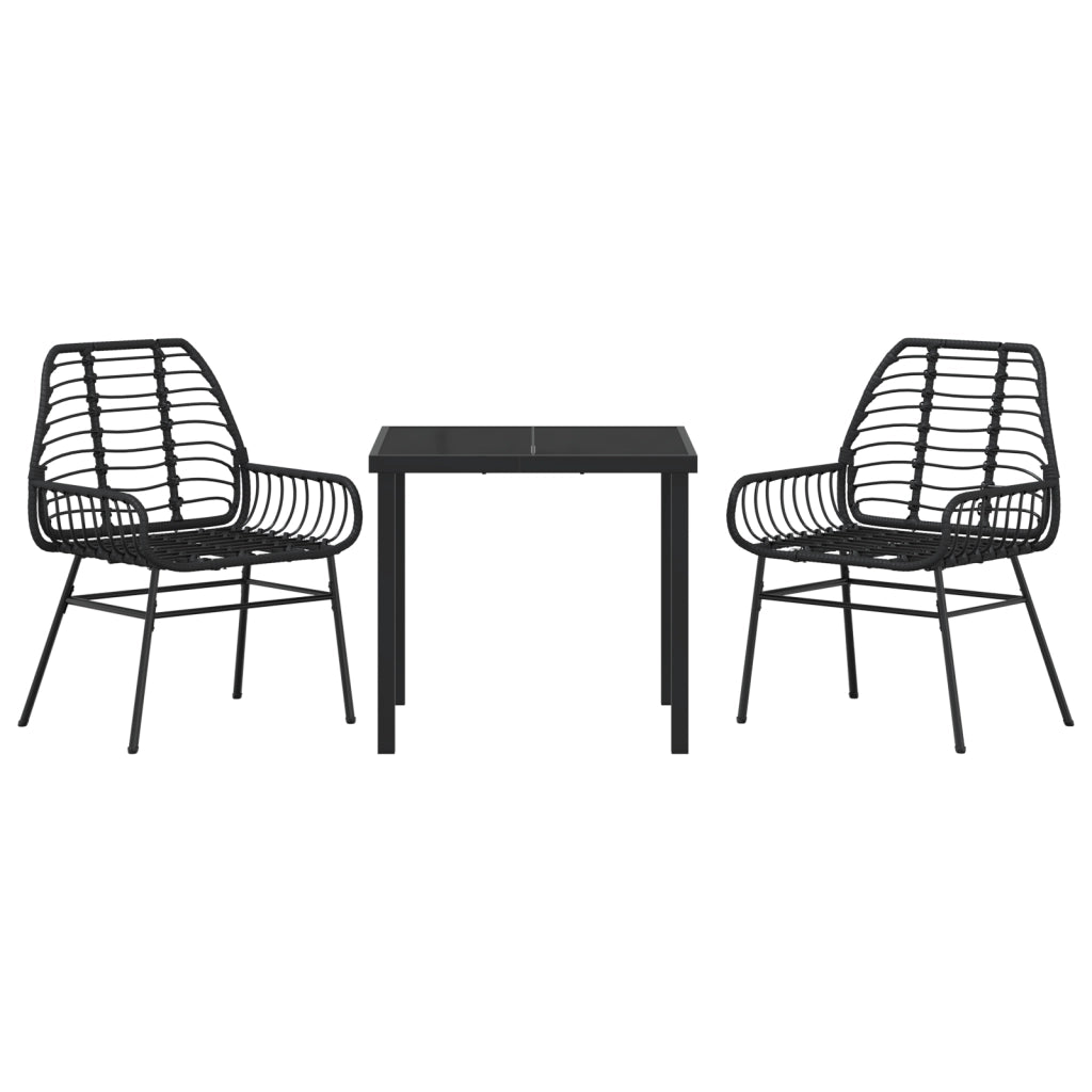 Set da pranzo da giardino 3 pezzi nero polyrattan