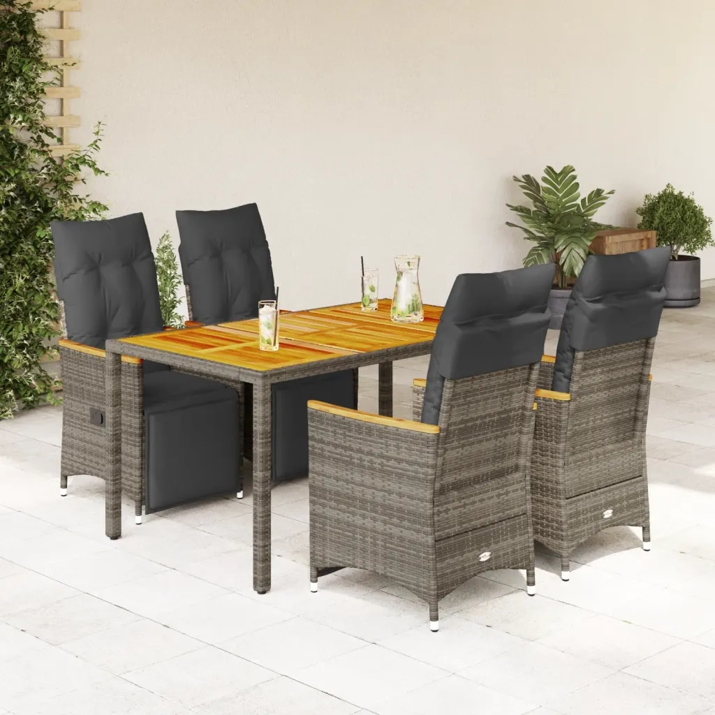 Set BistrÃ² da Giardino 5 pz con Cuscini in Polyrattan Grigio