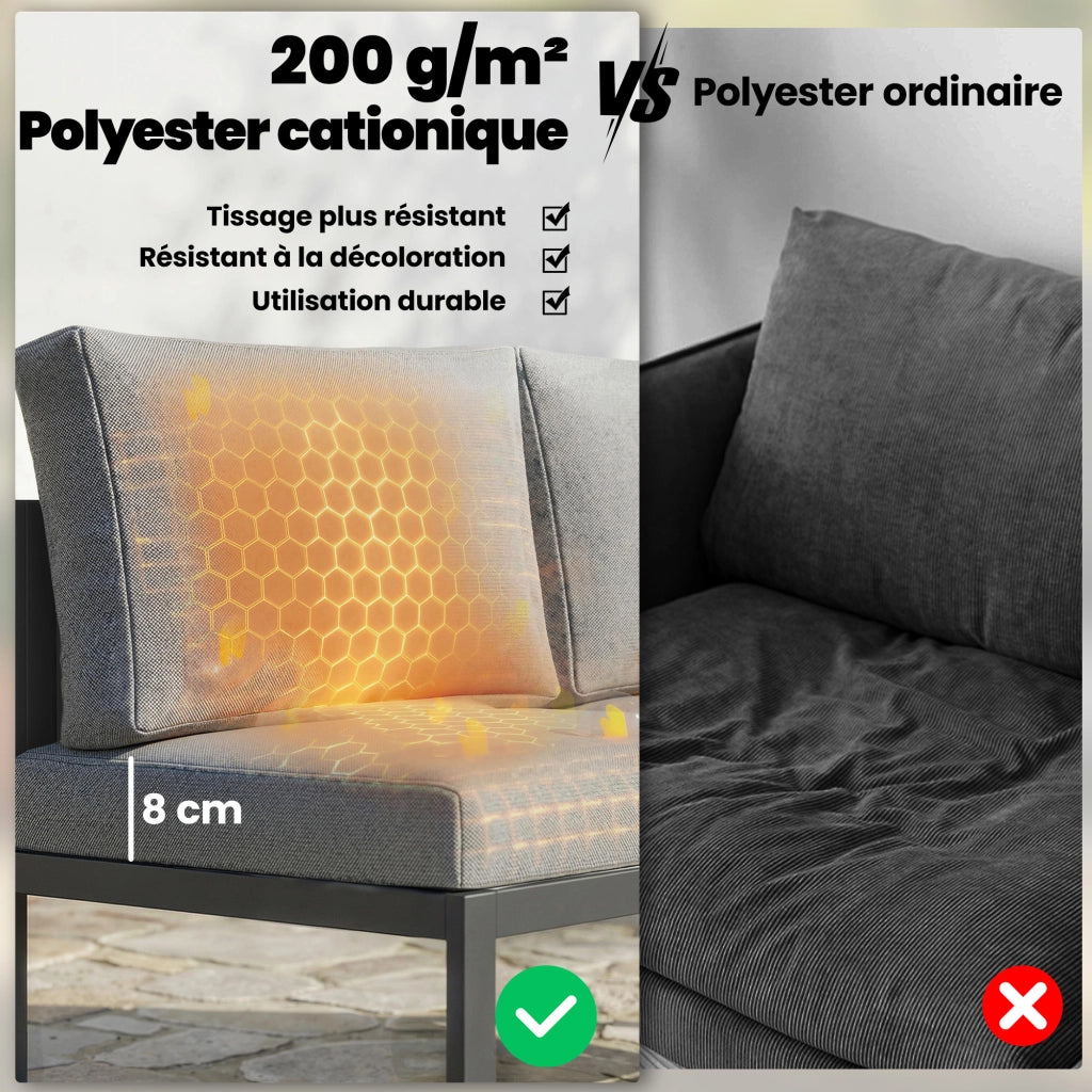 Divano angolare esterno 6 posti con tavolino e cuscini ¨C zephmum ¨C grigio scuro