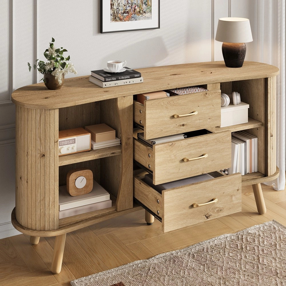 Credenza con Ante Scorrevoli e Cassetti ¨C MINIMAL ¨C Massello, MDF, Design Moderno Scandinavo