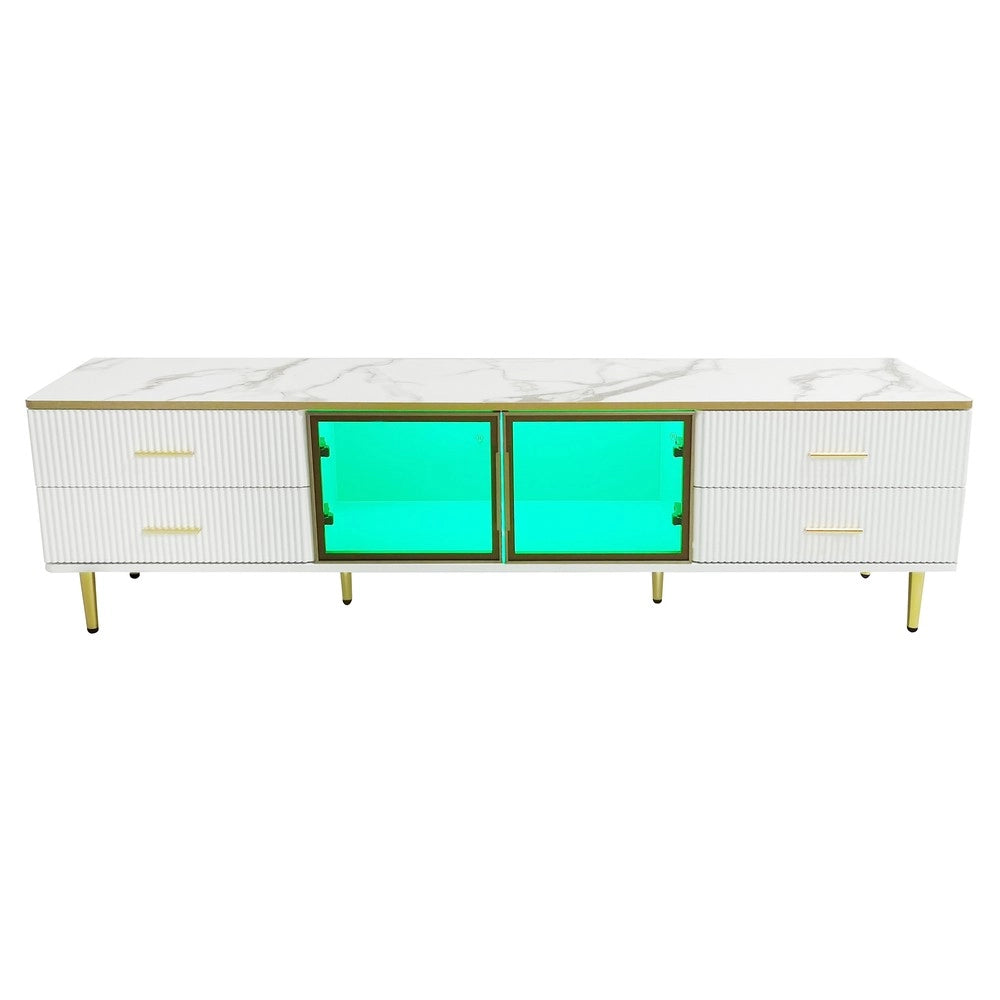 Mobile TV con LED ¨C Xylo ¨C Marmo, Cassetti, Ante in Vetro Marrone, 170x37x47,5 cm