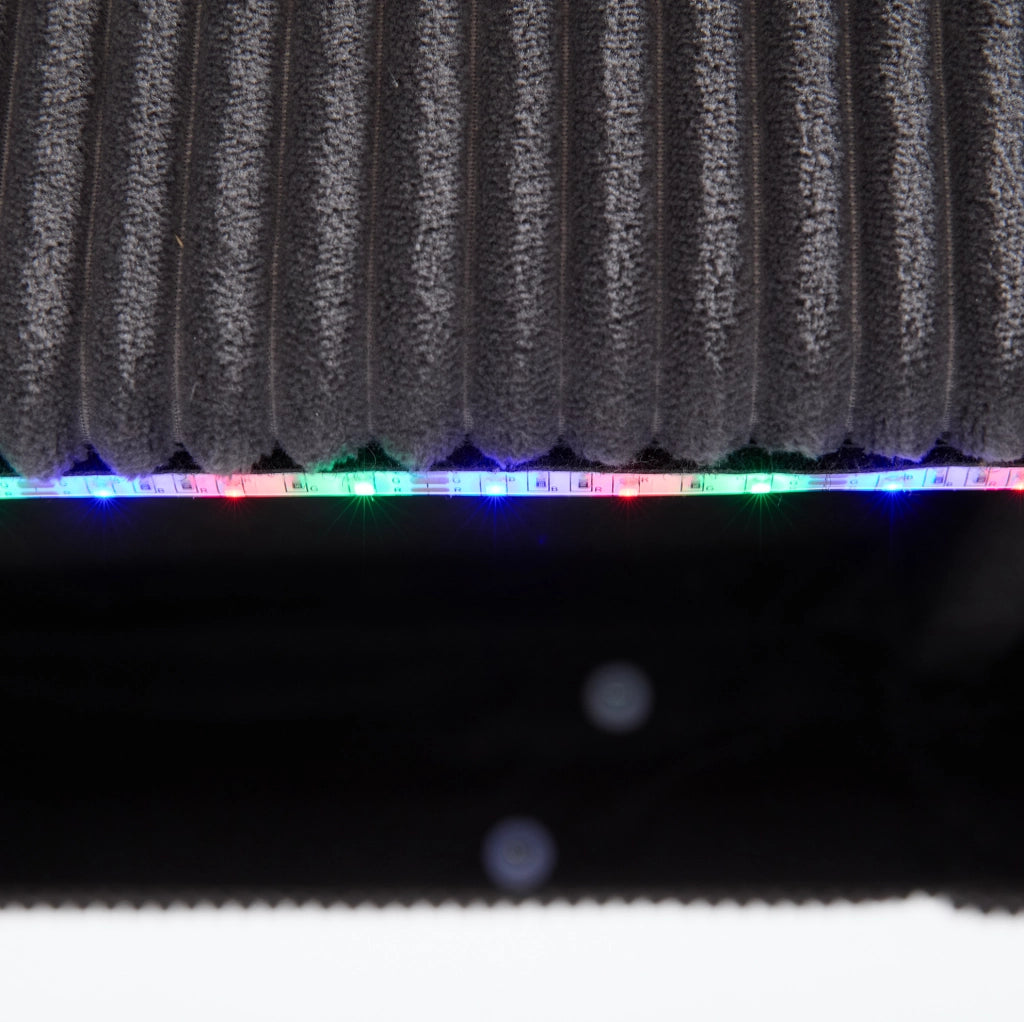 Divano a U in velluto grigio con LED e porta USB
