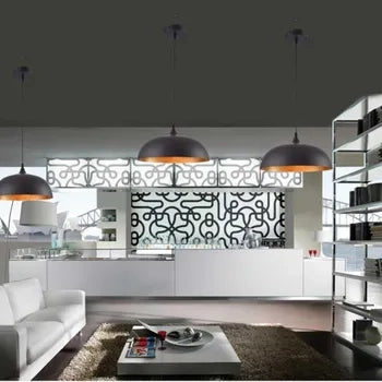 Lampadario sospensione stile contemporaneo metallo pendente cupola attacco E27 nero