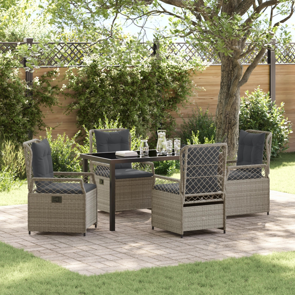 Set da Pranzo da Giardino da 5 Pezzi Grigio Chiaro in Rattan Polimerico