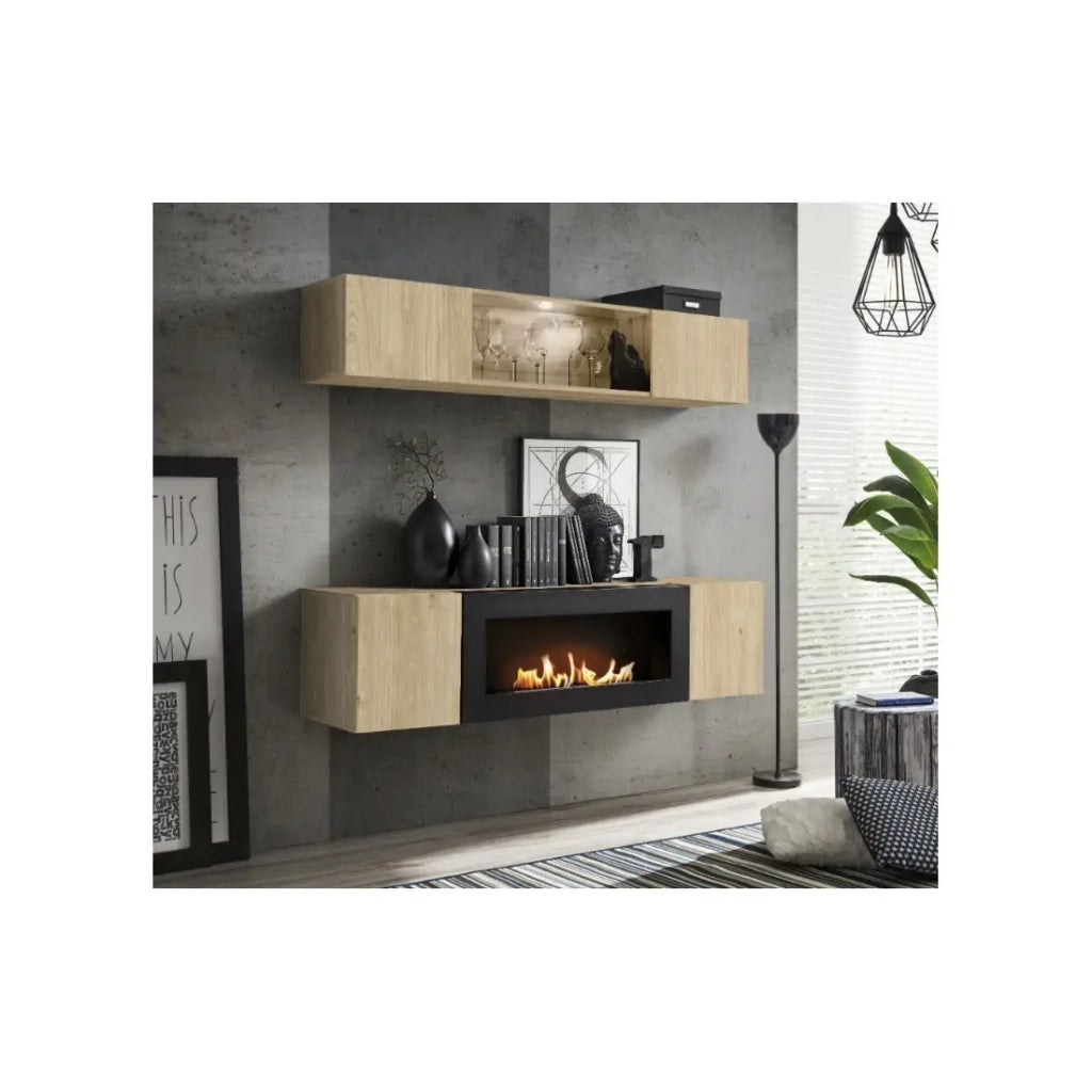 Vetrina orizzontale FLY – 1 porta parzialmente vetrata con LED – Rovere chiaro