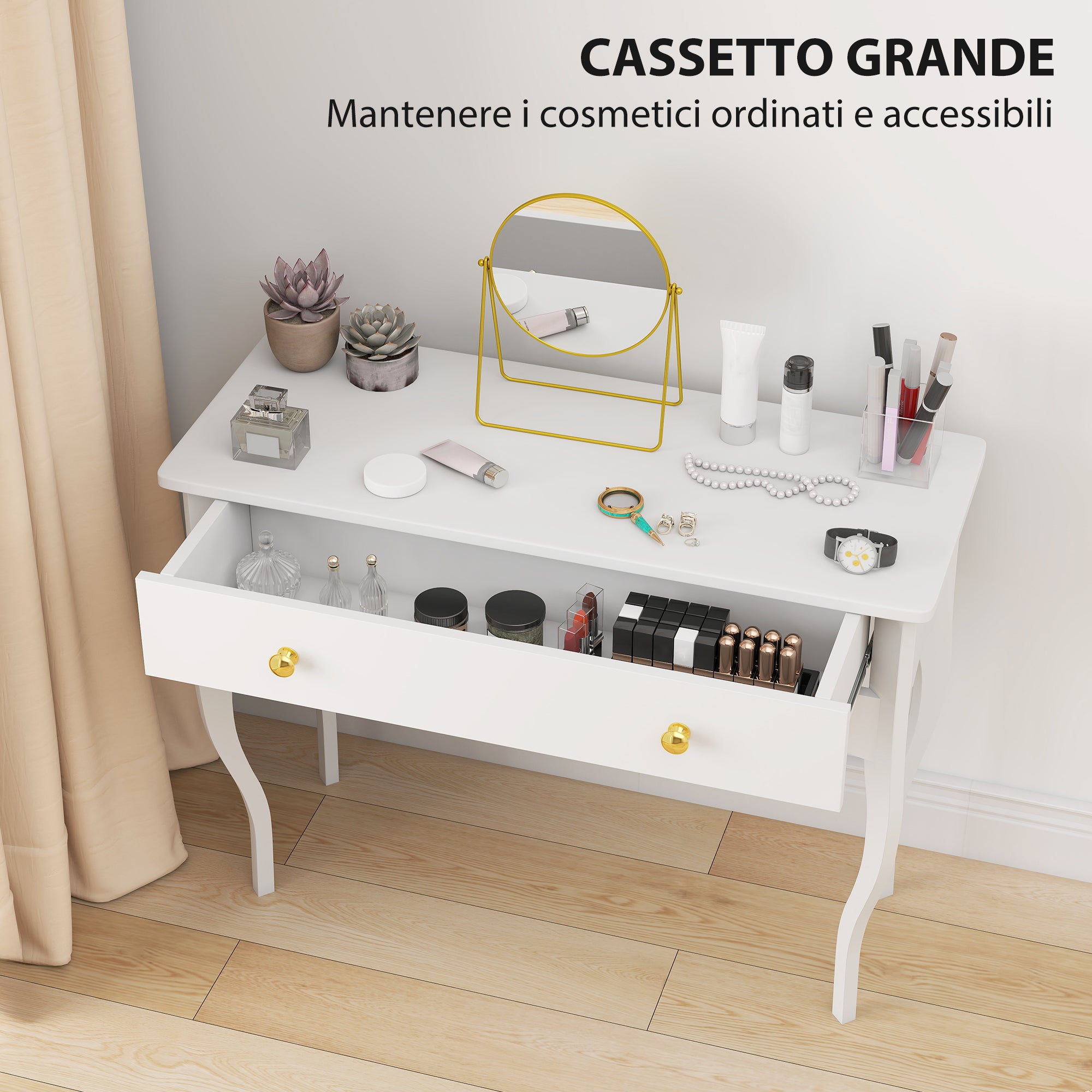Consolle da Ingresso 100x40x74 cm con Cassetto in MDF Bianco