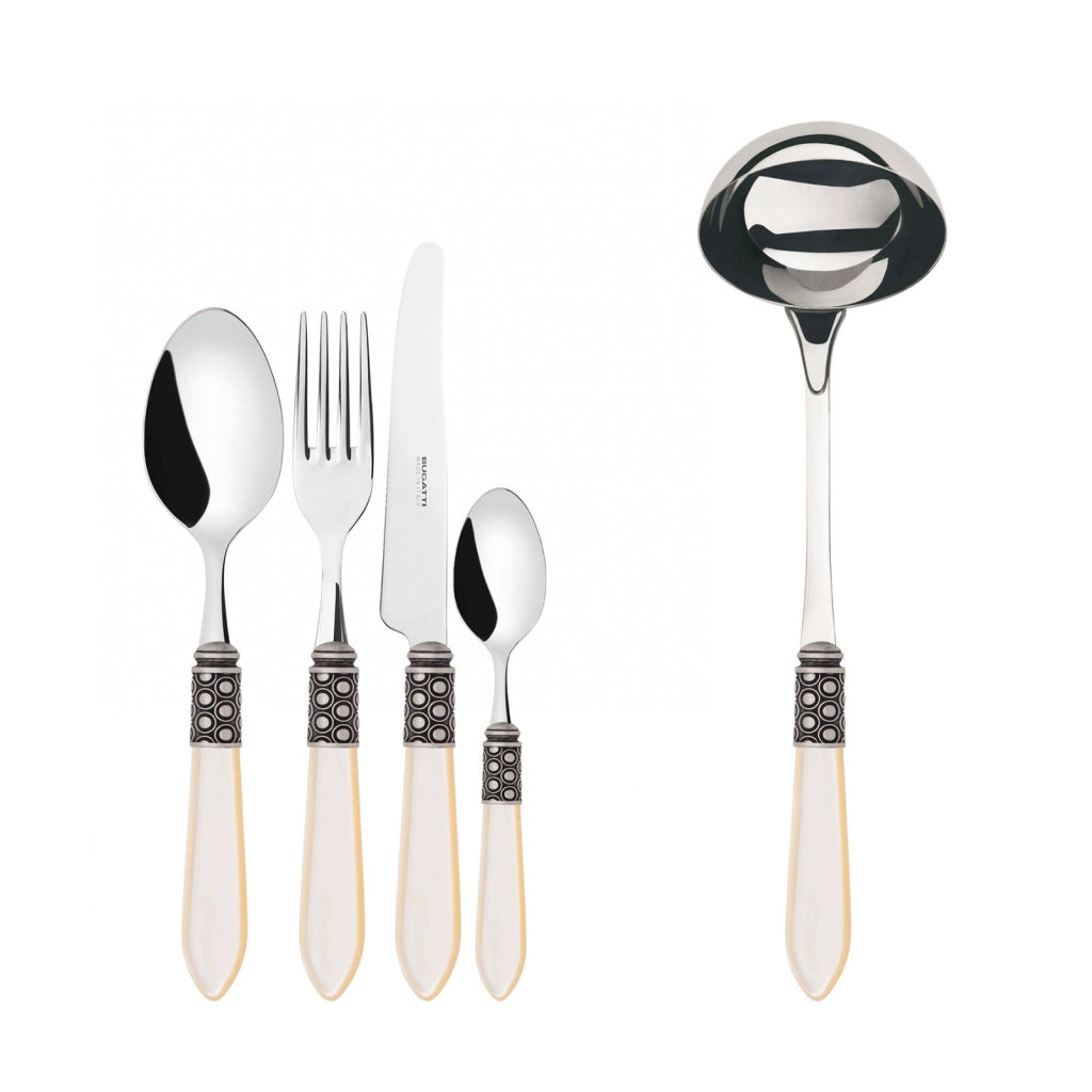 OPTICAL Ghiera Argento Anticato, Posate Set 49 Pz, Scatola Wenge,