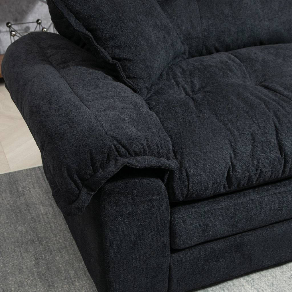 Divano diritto in chenille con cuscini a doppio strato e seduta profonda nero 214 × 89 × 93 cm