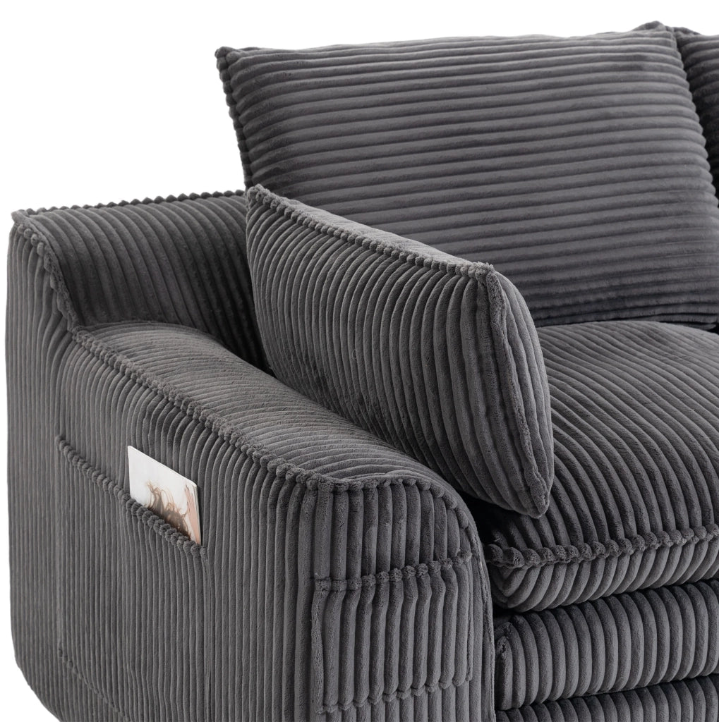 Divano componibile in velluto a coste con tasche laterali; schiuma a 3 strati e molle integrate; grigio scuro