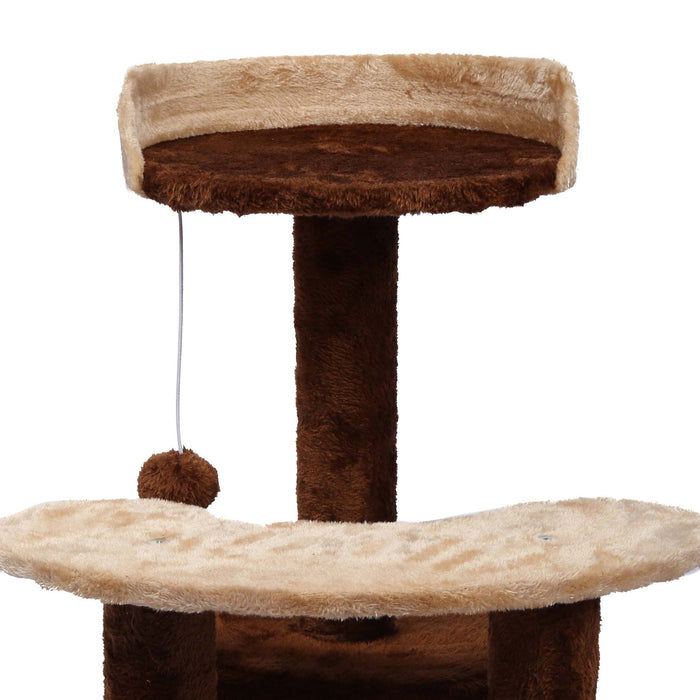 Albero tiragraffi 67 cm marrone/bianco Con sisal, piattaforma, nicchia e pallina