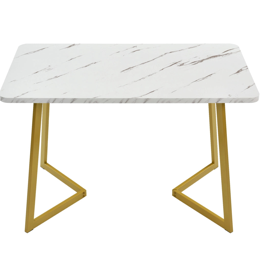 Tavolo da pranzo rettangolare 117x68x75 cm in MDF effetto marmo; bianco e oro