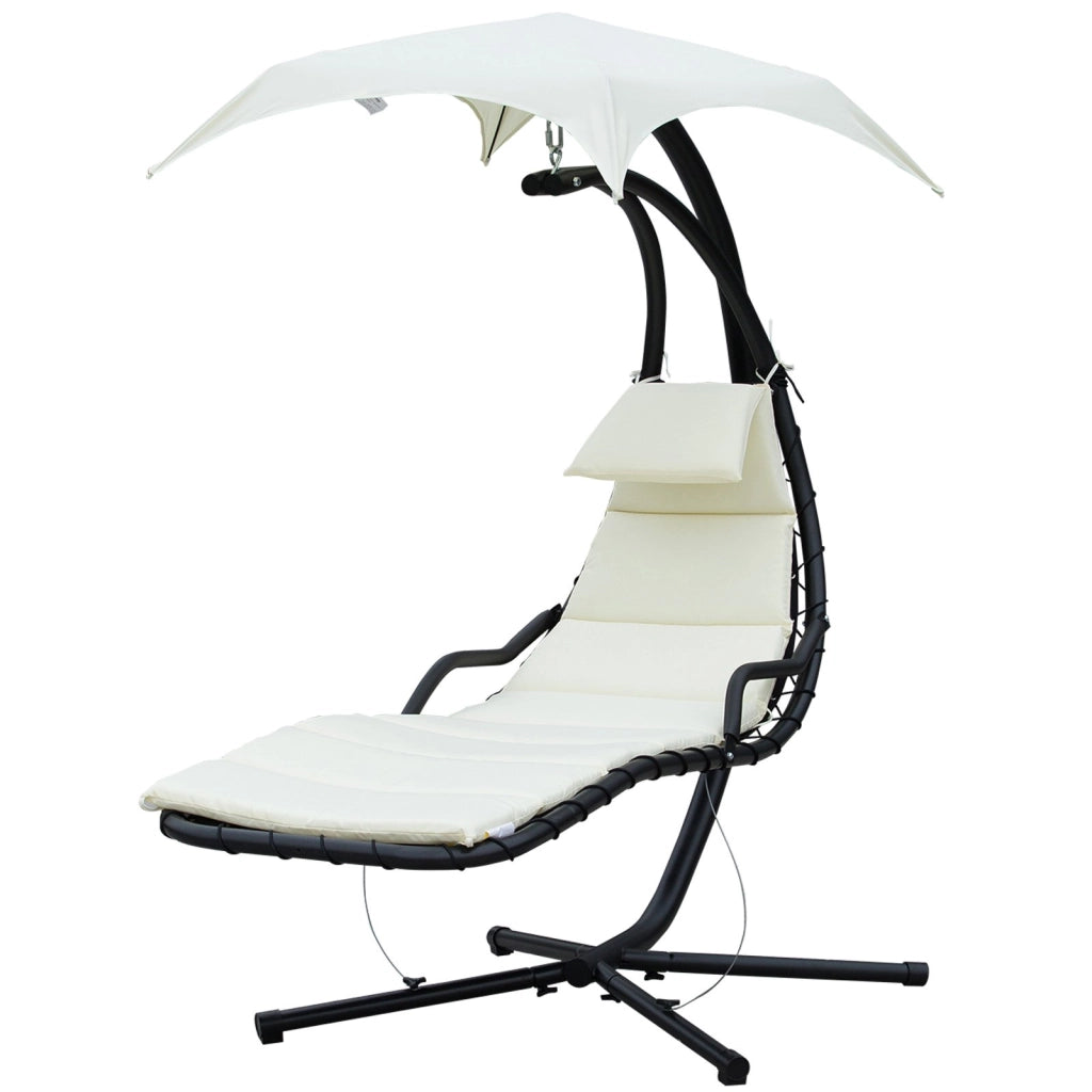 EasyComfort Sdraio Sospesa da Giardino, Lettino Sospeso Imbottito per Esterno con Tettuccio, Crema 190x115x190cm