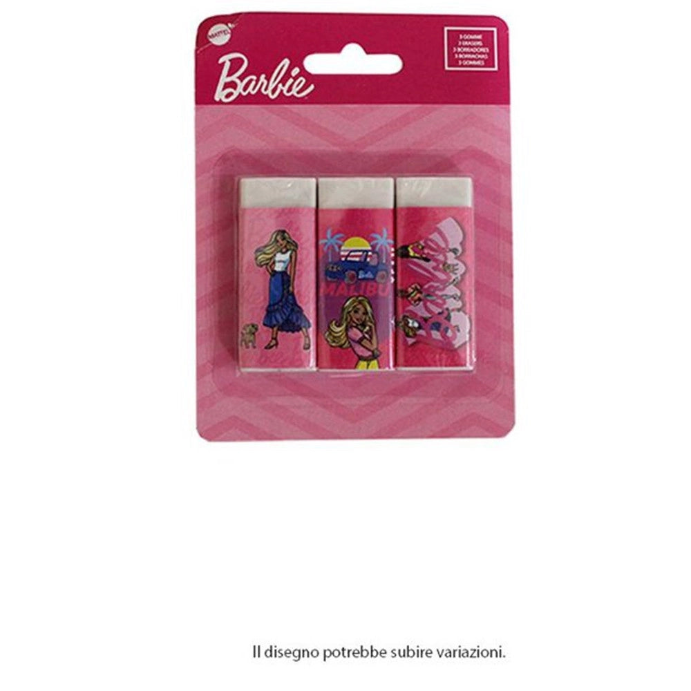Trade Shop - Set 3 Pz Gomme Per Cancellare Barbie Cancelleria Per Scuola Regalo Festa Bambine 961044 -