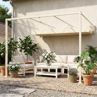 Pergola Addossata 3x3 m con Tetto Retrattile Scorrevole UV30+ e Fori di Drenaggio Beige