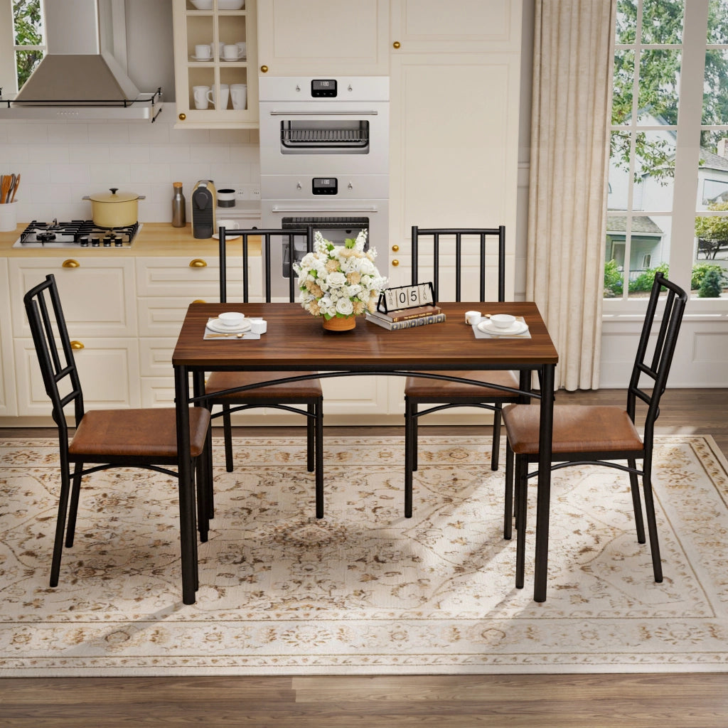 Tavolo da pranzo per 4 persone con 4 sedie salvaspazio industriale in truciolare e acciaio noce 110 × 60 × 76,5 cm