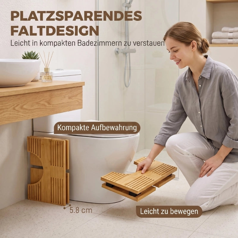 Sgabello da bagno in bambù colore quercia, pieghevole e antiscivolo per adulti