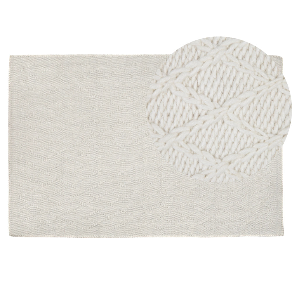 Tappeto in lana bianco sporco con viscosa 140 x 200 cm rettangolare intrecciato a mano Boho