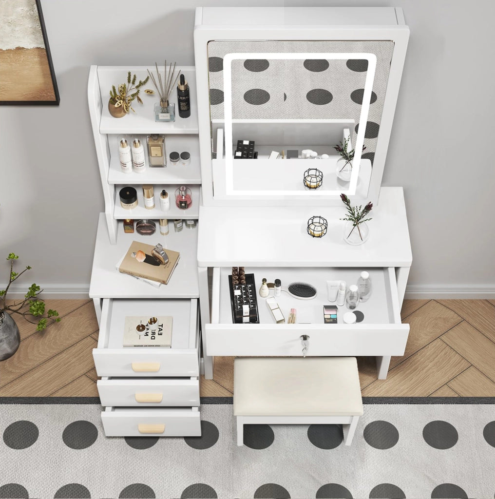 Tavolo da trucco con specchio LED in MDF bianco