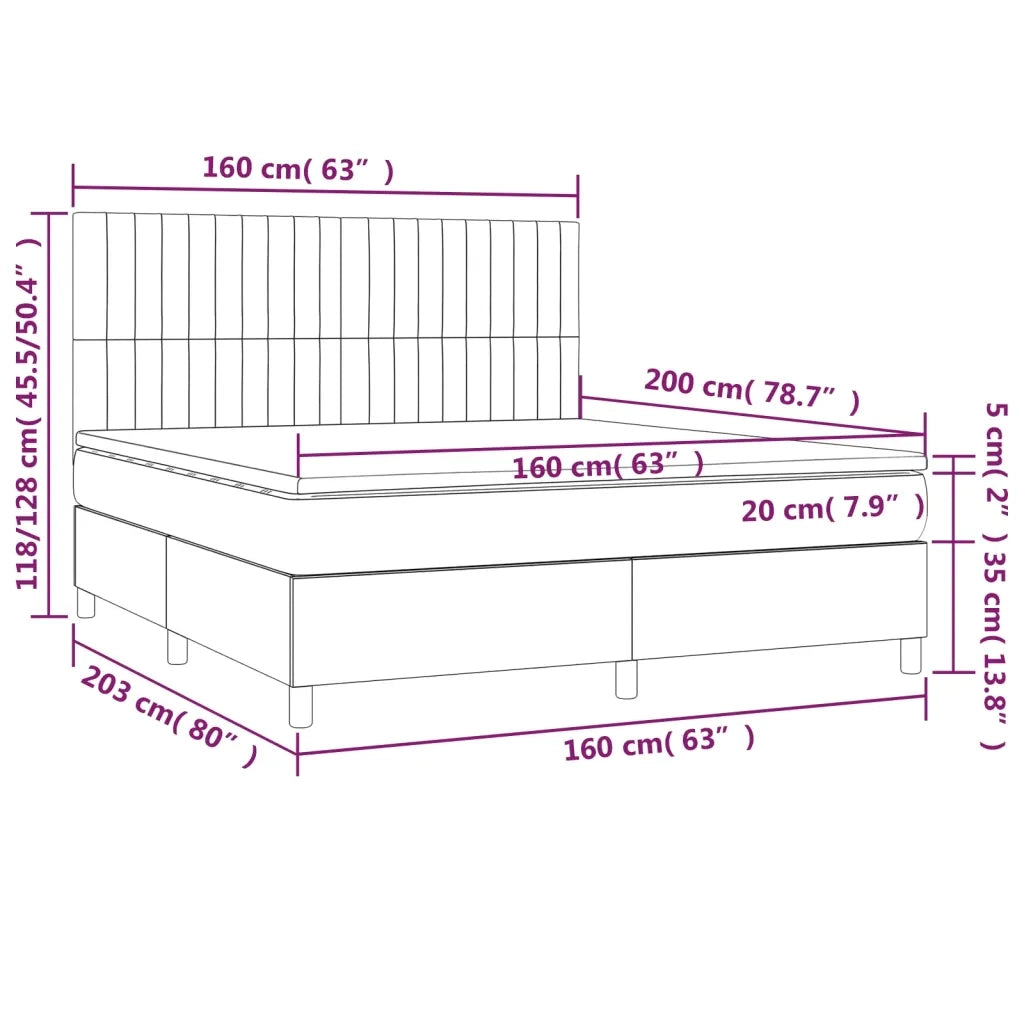 Letto a Molle Materasso e LED Grigio Chiaro 160x200 cm Tessuto cod mxl 34799