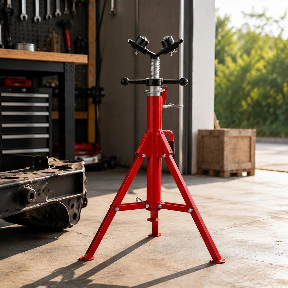 Pipe Support With 2-ball Transfer V-head 1107A, Foldable Pipe Stand, 2.04 T, Pipe Rod Height Adjustable