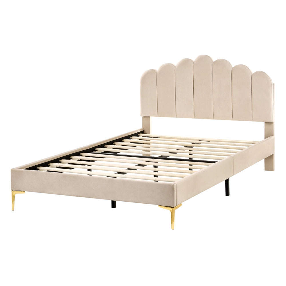 Letto matrimoniale 120 x 200 cm velluto Gambe in metallo beige con testiera e base a doghe