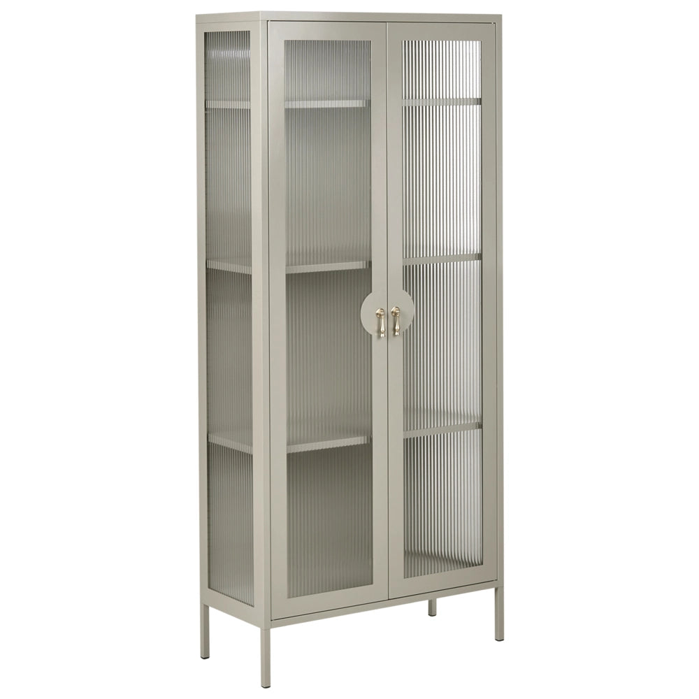 Vetrina beige chiaro in acciaio metallo con Ripiani Piedini Design industriale Soggiorno Mobili per ufficio domestico