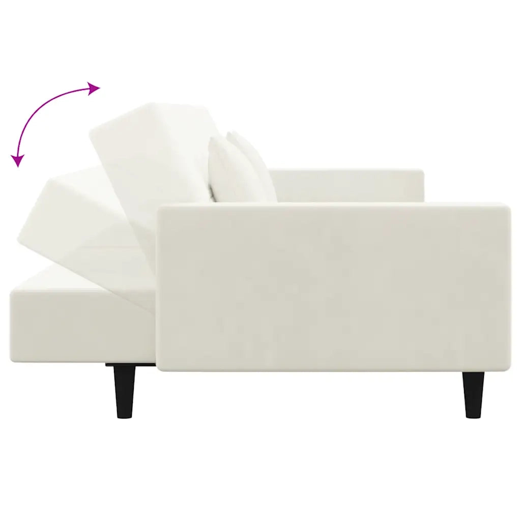 Divano Letto a 2 Posti con 2 Cuscini Crema in Velluto 375823