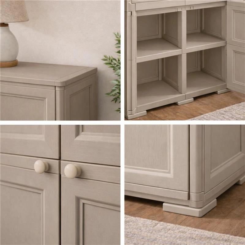 ARMADIO 2 ANTE TAUPE 79X43X85,5 CM CON 4 SCOMPARTI – MOBILE CONTENITORE COMPATTO PER ZONA GIORNO E INGRESSO