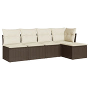 Set Divano da Giardino 5 pz | Set Salotto da Giardino con Cuscini Marrone in Polyrattan