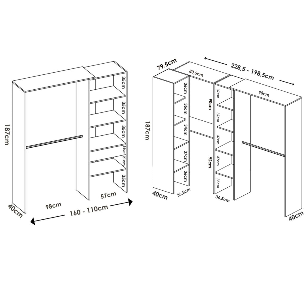 Armadio Camera da Letto Trana, Guardaroba Grande 12 Ripiani, 388x187h cm Bianco